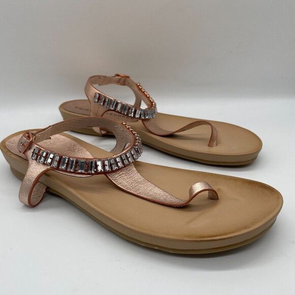 Chinese Laundry Flash Back Women's 7.5 Sandals Metallic Rose Gold Leather Thong - Picture 7 of 9